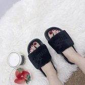 2 paar dames pluche briefschoenen warme schoenen, schoenmaat: 38 (zwart)