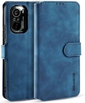 Voor Xiaomi Redmi K40 Pro DG.MING Retro Oil Side Horizontale Flip lederen tas met houder & kaartsleuven & portemonnee (blauw)