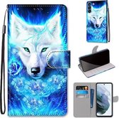 Voor Samsung Galaxy S21 FE Gekleurde Tekening Cross Textuur Horizontale Flip PU Lederen Case met Houder & Kaartsleuven & Portemonnee & Lanyard (Dick Rose Wolf)