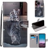 Voor Nokia 5.4 Gekleurde Tekening Cross Textuur Horizontale Flip PU Lederen Case met Houder & Kaartsleuven & Portemonnee & Lanyard (Kat Wordt Tijger)