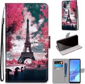 Voor OPPO A53 4G (2020) / A53s / A32 / A33 (2020) Gekleurde tekening Cross Texture Horizontale flip PU lederen tas met houder & kaartsleuven & portemonnee & lanyard (Pink Flower To