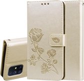 Voor Samsung Galaxy M51 Rose reliëf horizontale flip PU lederen tas met houder & kaartsleuven & portemonnee (goud)