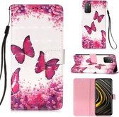 Voor Xiaomi Poco M3 / Note 9 4G / Redmi 9 Power 3D Painting Horizontale Flip lederen tas met houder & kaartsleuf & portemonnee & lanyard (Rose Butterfly)