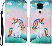 Voor Xiaomi Redmi Note 9 Gekleurde Tekening Patroon Horizontale Flip Leren Case met Houder & Kaartsleuven & Portemonnee & Lanyard (Regenboog Eenhoorn)