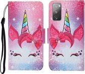 Voor Samsung Galaxy S20 FE Gekleurde Tekening Patroon Horizontale Flip Leren Case met Houder & Kaartsleuven & Portemonnee & Lanyard (Wimper Eenhoorn)