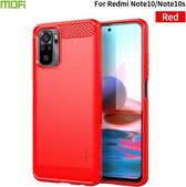 Voor Geschikt voor Xiaomi Redmi Note 10 / Note 10S MOFI Gentleness-serie Geborstelde textuur Koolstofvezel Zachte TPU-hoes (rood)