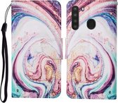 Voor Samsung Galaxy A21 Gekleurde Tekening Patroon Horizontale Flip Leren Case met Houder & Kaartsleuven & Portemonnee & Lanyard (Whirlpool Marmer)