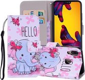 Vlinder Olifant Patroon Gekleurde Tekening Horizontale Leren Flip Case voor Huawei P20 Lite, met Houder & Kaartsleuven & Portemonnee & Lanyard