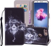 Chimpansee Patroon Gekleurde Tekening Horizontale Leren Flip Case voor Huawei P Smart / Enjoy 7S, met Houder & Kaartsleuven & Portemonnee & Lanyard