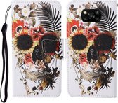 Voor Xiaomi Poco X3 NFC Gekleurde Tekening Patroon Horizontale Flip Leren Case met Houder & Kaartsleuven & Portemonnee & Lanyard (Bloem Schedel)