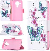 Voor Nokia 5.4 Gekleurde Tekening Patroon Horizontale Flip Leren Case met Houder & Kaartsleuven & Portemonnee (Peach Blossom Butterfly)
