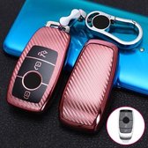 Voor Mercedes-Benz E-Klasse Smart 3-knops auto TPU Sleutel Beschermhoes Sleutelhoes met sleutelring (roze)