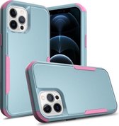 TPU + pc schokbestendige beschermhoes voor iPhone 12/12 Pro (grijsgroen + roze)