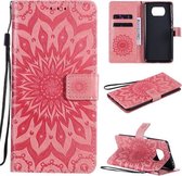 Voor Xiaomi Poco X3 NFC Geperst Afdrukken Zonnebloempatroon Horizontale Flip PU lederen tas met houder & kaartsleuven & portemonnee & lanyard (roze)