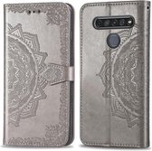 Voor LG K61 Halverwege Mandala Embossing Patroon Horizontale Flip Leren Case met Houder & Kaartsleuven & Portemonnee & Fotolijst & Lanyard (Grijs)