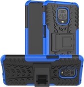 Voor Xiaomi Redmi Note 9S / 9 Pro / 9 Pro Max Bandentextuur Schokbestendig TPU + pc-beschermhoes met houder (blauw)