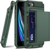 Voor iPhone 7 Plus / 8 Plus PC + TPU schokbestendig Heavy Duty Armor beschermhoes met glijbaan Multi-kaartsleuf (legergroen)