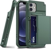 Voor iPhone 12 Pro Max schokbestendige zware pantser beschermhoes met dia Multi-kaartsleuf (legergroen)