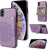 Reliëfpatroon PU + TPU beschermhoes met houder & portemonnee & kaartsleuven voor iPhone X / XS (paars)