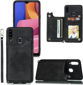 Voor Samsung Galaxy A20s Mandala reliëf PU + TPU hoesje met houder & kaartsleuven & fotolijst & riem (zwart)