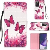 Voor Samsung Galaxy Note20 Ultra 3D Schilderen Horizontale Flip Leren Case met Houder & Card Slot & Portemonnee & Lanyard (Rose Red Butterfly)