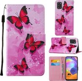 Voor Samsung Galaxy A31 Cross Textuur Schilderen Patroon Horizontale Flip Leren Case met Houder & Kaartsleuven & Portemonnee & Lanyard (Roze Vlinder)