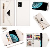 Voor Samsung Galaxy A41 Skin Feel Rits Horizontale Flip Leren Case met Houder & Kaartsleuven & Fotolijst & Lanyard & Lang Touw (Wit)