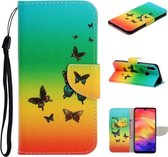 Voor Xiaomi Redmi Note 7 Gekleurd tekeningpatroon Horizontaal Flip TPU + PU lederen tas met houder & kaartsleuven & portemonnee & lanyard (regenboogvlinders)