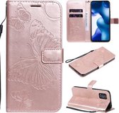 Voor Xiaomi Mi 10 Lite 5G 3D Vlinders Embossing Patroon Horizontale Flip Leren Case met Houder & Kaartsleuf & Portemonnee & Lanyard (Rose Goud)