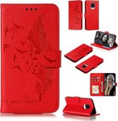 Voor Xiaomi Redmi Note 9 Pro Litchi Textuur Veer Embossing Patroon Horizontale Flip Leren Hoes met Houder & Kaartsleuven & Portemonnee & Fotolijst & Lanyard (Rood)