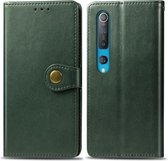 Voor xiaomi mi 10 pro retro effen kleur lederen gesp telefoonhoes met fotolijst & kaartsleuf & portemonnee & beugel functie (groen)