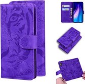 Voor Xiaomi Redmi Note 8T Tiger Embossing Pattern Horizontale Flip lederen tas met houder & kaartsleuven & portemonnee (paars)