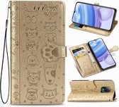 Voor Xiaomi Redmi 10X Pro 5G / 10X 5G Leuke Kat en Hond Reliëf Horizontale Flip Leren Case met Beugel / Kaartsleuf / Portemonnee / Lanyard (Goud)