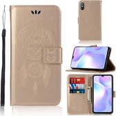 Voor Xiaomi Redmi 9A Windgong Uil Embossing Patroon Horizontale Flip Leren Case, met Houder & Kaartsleuven & Portemonnee (Rose Goud)