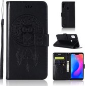 Windgong Uil Embossing Patroon Horizontale Flip lederen tas met houder & kaartsleuven & portemonnee voor Xiaomi Redmi Note 6 (zwart)