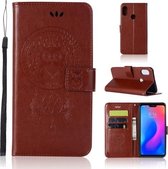 Windgong Uil Embossing Patroon Horizontale Flip lederen tas met houder & kaartsleuven & portemonnee voor Xiaomi Redmi Note 6 (bruin)
