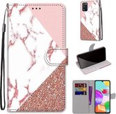Voor Samsung Galaxy A41 Gekleurde tekening Cross Texture Horizontale Flip PU lederen tas met houder & kaartsleuven & portemonnee & lanyard (stiksel roze steen patroon)