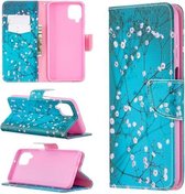 Voor Samsung Galaxy A12 Gekleurde Tekening Patroon Horizontale Flip Leren Case met Houder & Kaartsleuven & Portemonnee (Pruimenbloesem)