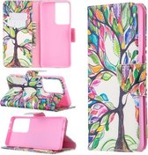 Voor Samsung Galaxy S21 Ultra 5G Gekleurde Tekening Patroon Horizontale Flip Leren Case met Houder & Kaartsleuven & Portemonnee (Life Tree)