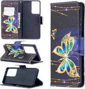 Voor Samsung Galaxy S30 Ultra Gekleurde Tekening Patroon Horizontale Flip Leren Case met Houder & Kaartsleuven & Portemonnee (Gouden Vlinder)