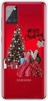 Voor Samsung Galaxy A21s Christmas Series Clear TPU beschermhoes (kerstpyjama)