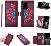 Voor Samsung Galaxy S20 Ultra Printing Tweekleurig Half Mandala-patroon Dubbelzijdige magnetische gesp Horizontale flip lederen tas met houder & kaartsleuven & portemonnee & fotolijst & lanya