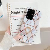 Voor Galaxy S20 Plating Kleurrijk Geometrisch Patroon Mozaïek Marmer TPU Mobiele Telefoon Case Strass Stand Ring (Wit PR3)