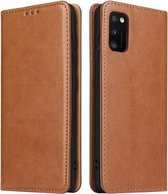 Voor Samsung Galaxy A41 Fierre Shann PU lederen textuur horizontale flip case met houder & kaartsleuven & portemonnee (bruin)