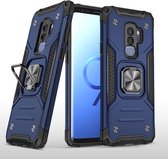 Voor Samsung Galaxy S9 + magnetisch pantser schokbestendig TPU + pc-hoesje met metalen ringhouder (blauw)