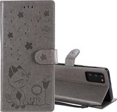 Voor Samsung Galaxy Note 20 Cat Bee Embossing Pattern Shockproof Horizontale Flip Leather Case met houder & kaartsleuven & portemonnee (grijs)