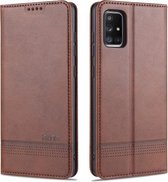 Voor Samsung Galaxy A51 AZNS Magnetische Kalf Textuur Horizontale Flip Leren Case met Kaartsleuven & Houder & Portemonnee (Donkerbruin)