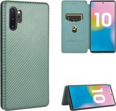 Voor Samsung Galaxy Note10 Plus Koolstofvezel Textuur Magnetische Horizontale Flip TPU + PC + PU lederen tas met kaartsleuf (groen)