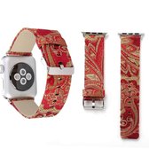 Voor Apple Watch Series 3 & 2 & 1 38 mm retro zijden canvas + echt lederen polshorloge band (rood)