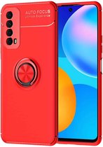Voor Huawei P smart 2021 metalen ringhouder 360 graden roterende TPU-hoes (rood + rood)